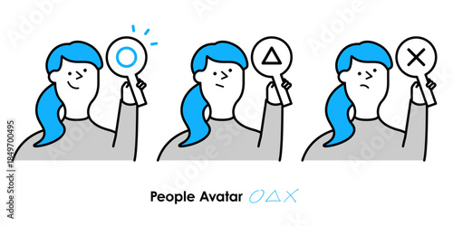 ○△×で判断・評価を表現する人物アバターセット｜女性,人物,判断,選択,表情