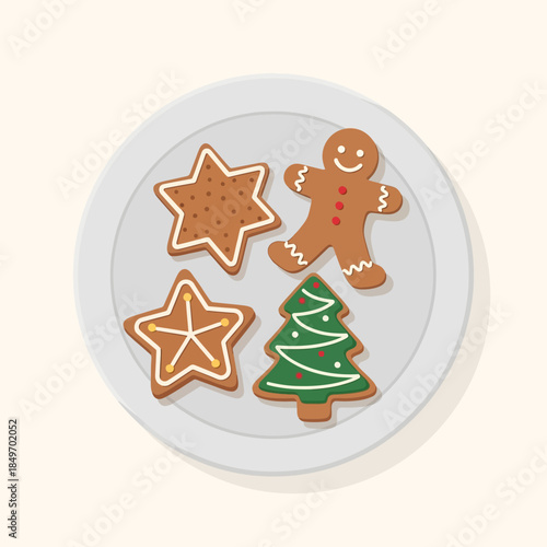 Delicious Christmas cookies on a plate, gingerbread man and stars