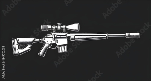 sniper rifle vector design, sniper rifle silhouette vector art, sniper rifle modern military illustration, sniper rifle realistic line drawing vector, sniper rifle precision firearm illustration, snip