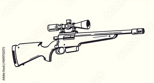 sniper rifle vector design, sniper rifle silhouette vector art, sniper rifle modern military illustration, sniper rifle realistic line drawing vector, sniper rifle precision firearm illustration, snip
