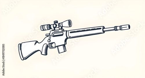 sniper rifle vector artwork, sniper rifle military illustration vector, sniper rifle modern tactical rifle, sniper rifle silhouette drawing vector, sniper rifle realistic firearm illustration, sniper 
