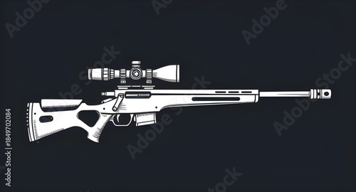 sniper rifle vector artwork, sniper rifle military illustration vector, sniper rifle modern tactical rifle, sniper rifle silhouette drawing vector, sniper rifle realistic firearm illustration, sniper 