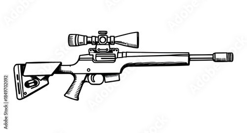 sniper rifle vector artwork, sniper rifle military illustration vector, sniper rifle modern tactical rifle, sniper rifle silhouette drawing vector, sniper rifle realistic firearm illustration, sniper 