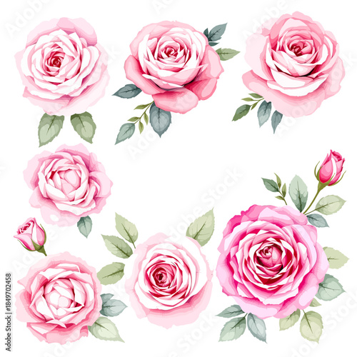 Seamless pattern with pink rose flowers and vintage floral leaves in a blossom bouquet design for a wedding valentine gift card or decorative vector background