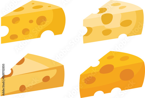 Cheese slices with holes isolated on transparent background vector illustration, dairy product and gourmet food element
