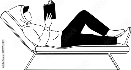 Person Reading Book on Lounge Chair Vector Silhouette Illustration
