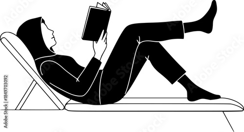 Person Reading Book on Lounge Chair Vector Silhouette Illustration
