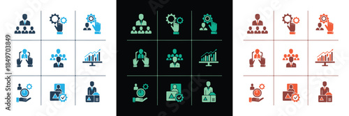 Extensive Vector Icon Collection for Comprehensive Business Management, Encompassing Leadership, Team Collaboration, Process Optimization, Human Resources, Data Analysis, Project Growth, Efficient