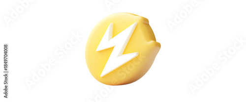 3D Render of a Vibrant Yellow Lemon Icon with White Lightning Bolt Symbol on Transparent Background
