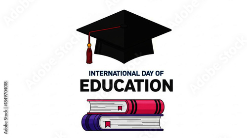 Celebrate International Day of Education with a Graduation Cap and Stacked Books, Honoring Knowledge and Learning