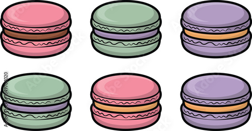 Colorful french macaron cookies set isolated on transparent background sweet dessert food pastry for cafe menu