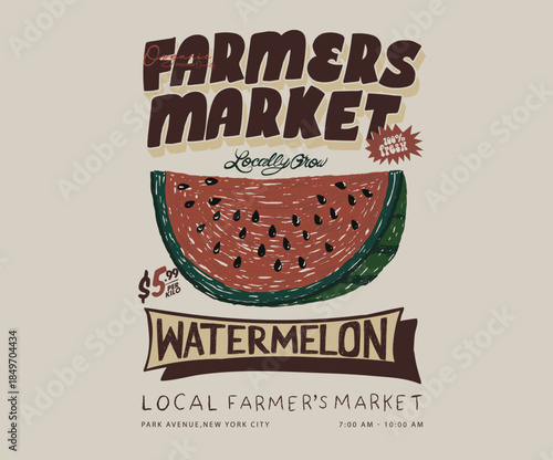 Fresh watermelon fruit print. Watermelon fruit club print design.  Sweet watermelon t shirt artwork. Watercolor fruit painting.