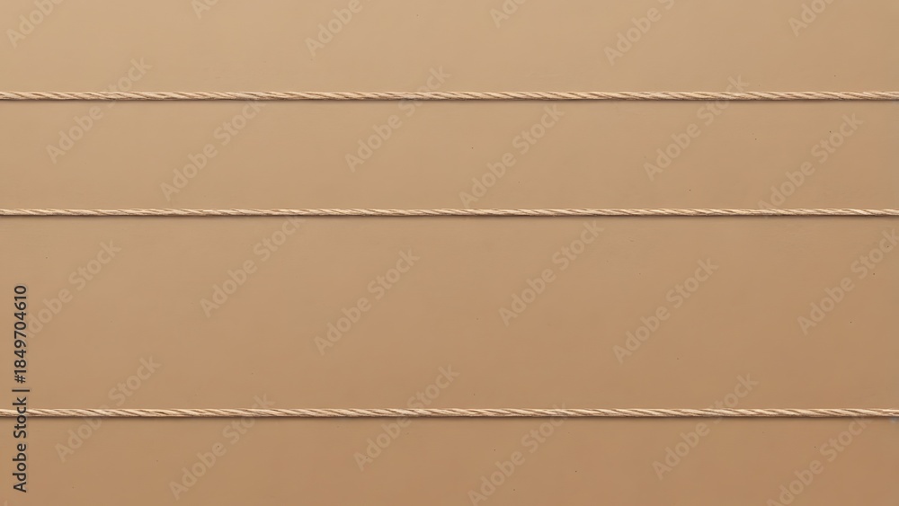 Fototapeta premium Three Horizontal Lines of Natural Beige Twine Rope Against a Smooth Minimalist Brown Background with Empty Copy Space