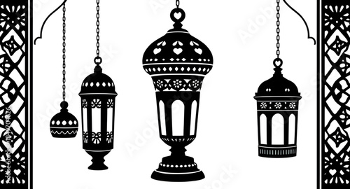 arabic lamp silhouette vector illustration, islamic lantern shadow art, traditional ramadan lamp silhouette, moroccan lantern vector cutout, arabic decor lamp silhouette, middle eastern lantern vector