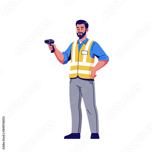 Warehouse worker with barcode scanner.