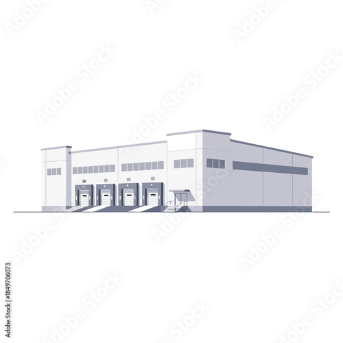 Industrial warehouse building exterior with loading docks.