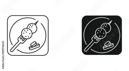 Meatballs on skewer icon set