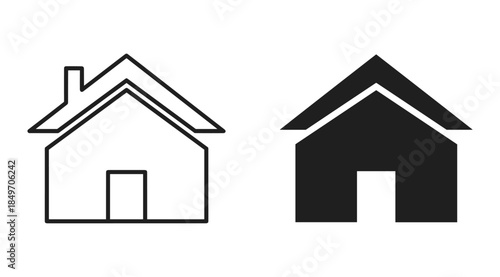 House Icon Set Outline and Solid Style