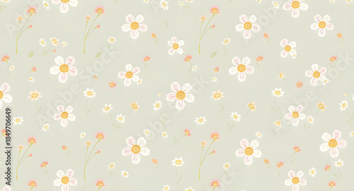 seamless botanical surface, soft flower illustration, vintage bouquet pattern, retro garden wallpaper, floral textile repeat, petals background seamless, blooming texture print, continuous nature wall