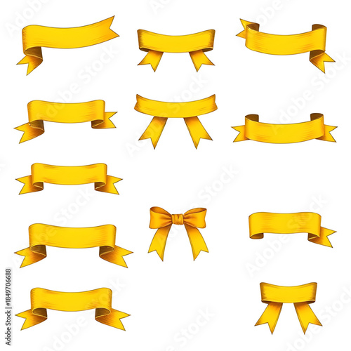 gold ribbon decorative vector set, luxury golden ribbon illustration pack, shiny metallic gold ribbon bows, elegant gold ribbon banner design, premium ribbon gold graphic elements, festive golden ribb