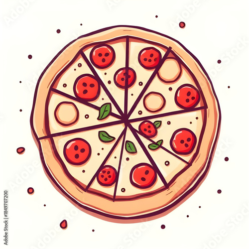 pizza, food, cheese, vector, italian, tomato, illustration, meal, dinner, pepper, pepperoni, pizzeria, hot, mushroom, italy, lunch, mozzarella, snack, restaurant, tasty, crust, dough, delicious, slice
