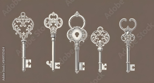 vintage keys vector set, antique skeleton keys illustration, old iron keys collection, decorative retro keys design, Victorian metal keys set, medieval antique keys artwork, rustic door keys bundle, c
