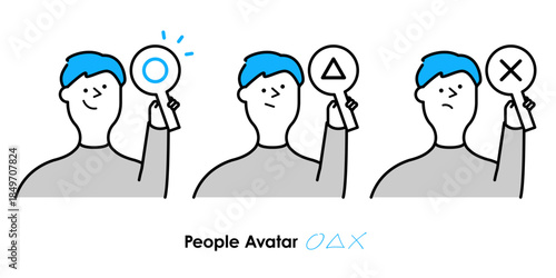 ○△×で判断・評価を表現する人物アバターセット｜男性,人物,判断,選択,表情