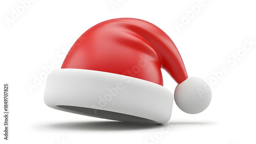 3D Santa hat icon with side view, realistic and clean design, ideal for Christmas design needs, apps, social media and promotional materials.