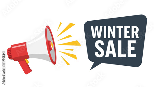 Megaphone announcing "WINTER SALE" in speech bubble, isolated on white background.