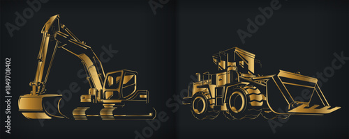 Silhouette Gold Excavator Bulldozer Construction Machine