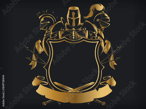 Silhouette Gold Knight Medieval Fantasy Crest