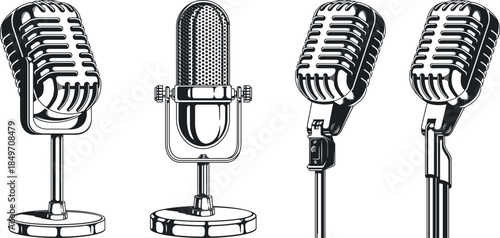 Silhouette Microphone Podcast Radio Standing Set