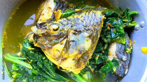 Thai Fish curry with vegatables, indoor Chiangmai Thailand.