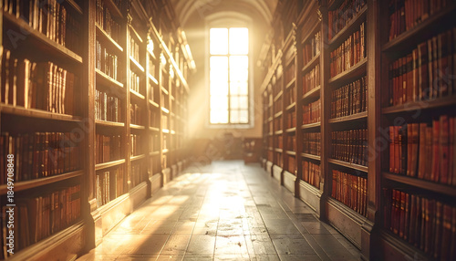 Wallpaper Mural Sunlit Library with Rows of Bookshelves and Natural Light Streaming Through Windows Torontodigital.ca