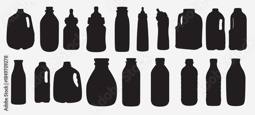 milk bottle silhouette set 