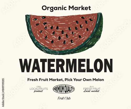 Fresh watermelon fruit print. Watermelon fruit club print design. Watercolor fruit painting.