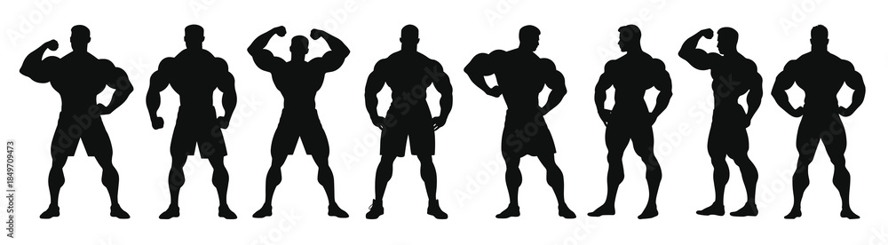 Fototapeta premium muscular bodybuilders black silhouette vector collection