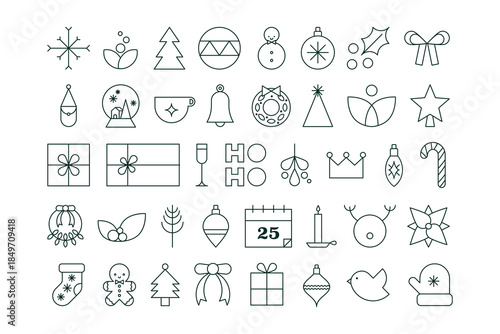 Geometric Christmas icon collection. Set of ornaments and holiday elements. Vector illustration, flat design