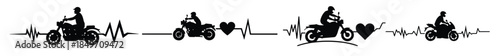 Motorcycle rider heartbeat graphic with heart symbol