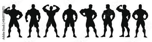 muscular bodybuilders black silhouette vector collection