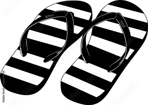 Pair of black striped flip flops is waiting for you to put them on and start your vacation