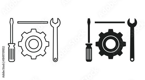 Setting tools and gears outline icons