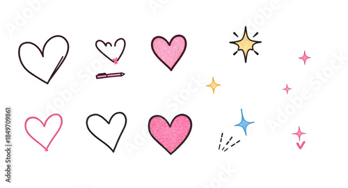 line drawn heart doodles colorful, hand drawn romance hearts vector, sketch style love heart outlines, rainbow color heart art, playful affection heart designs, artistic heart contour illustration, cu