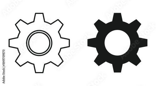 Gear Icon Set Outline and Solid Style