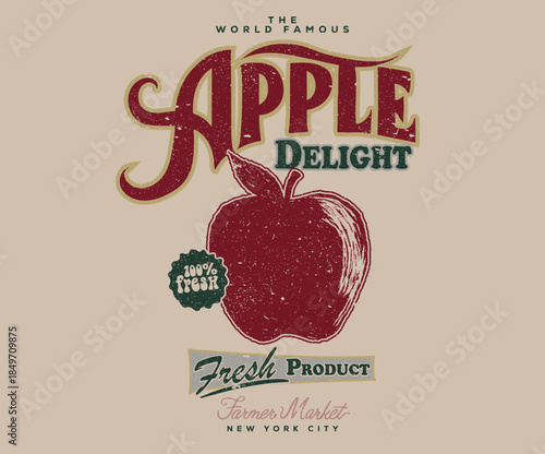 Apple fruit club. Fresh Sweet and juicy apple t shirt artwork. Fresh product.