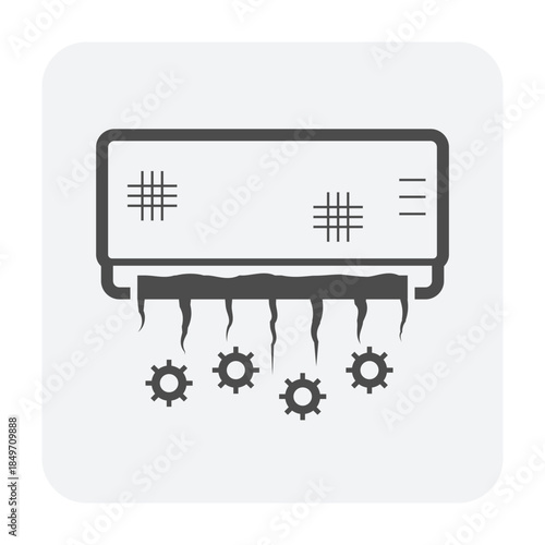 Dirty air conditioning indoor unit vector icon, showing a malfunctioning AC system. Represents cooling issues, low efficiency, poor ventilation, need for cleaning maintenance, health and disease risks