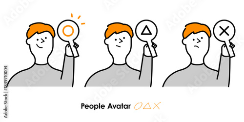 ○△×で判断・評価を表現する人物アバターセット｜男性,人物,判断,選択,表情