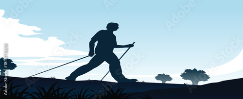 nordic walking silhouette vector 