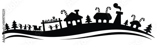 north pole christmas village silhouette with candy cane