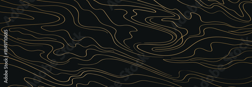 Oriental gold wave line decoration with black background. hand drawn japanese pattern